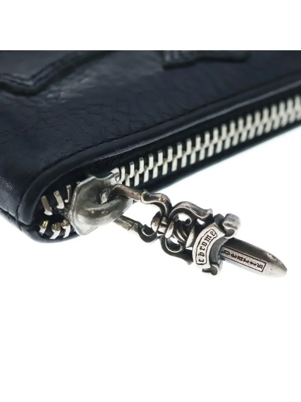 Chrome Hearts Tiny Zip Cross Patch Dagger Zip Leather Coin Purse Compact Wallet